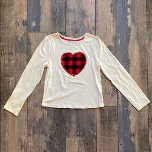 Max Studio Kids Girls Cream Long Sleeve Shirt Top Tee Plaid Heart Size Large 10